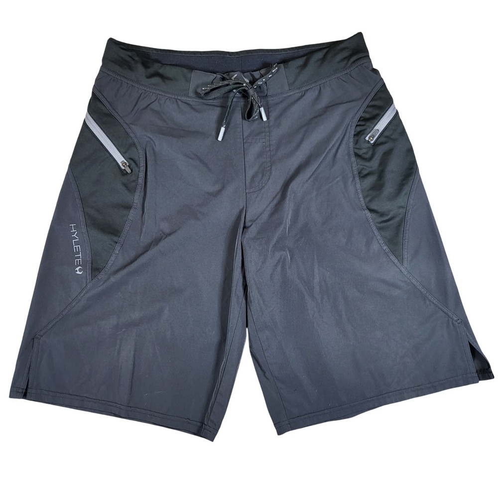 HYLETE Mens Medium‎ Athletic Shorts Black Gym Workout Training Zipped Pockets